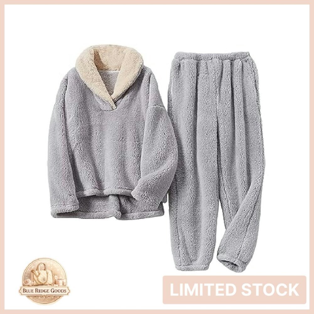 Fluffy Fleece Pajamas Set Cozy Oversized Chic Lounge Wear Pullover Pants - Picture 2 of 8